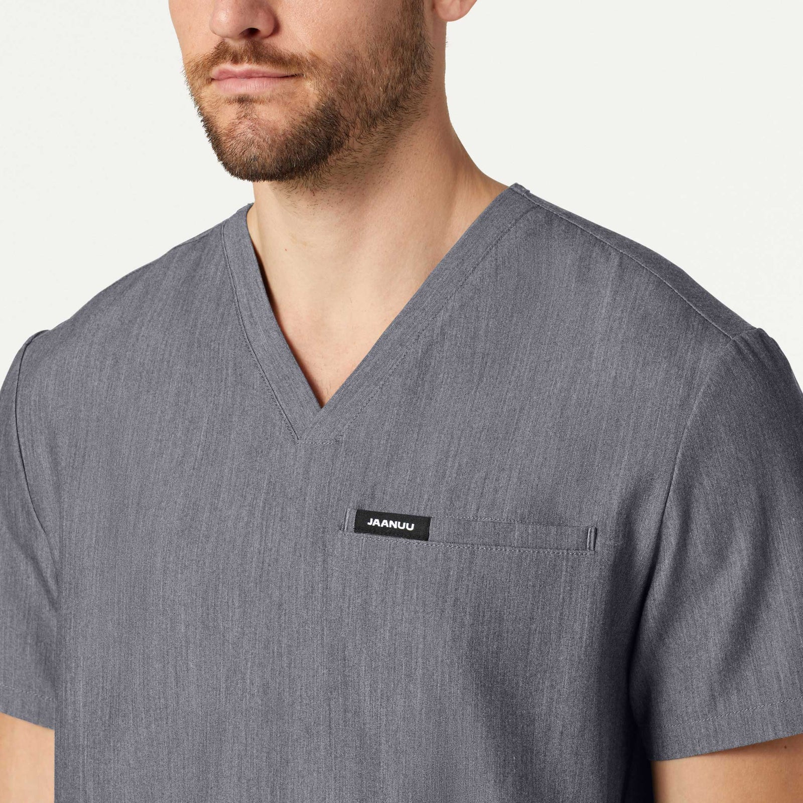 Platt 3-Pocket Scrub Top - Heather Gray on-body detail