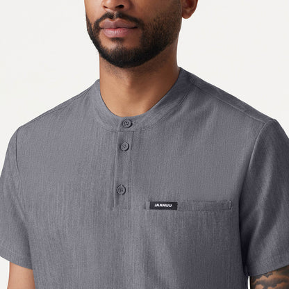 Reeve Henley Scrub Top - Heather Gray on-body detail