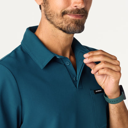 Calderon Polo Scrub Top - Caribbean Blue on-body detail