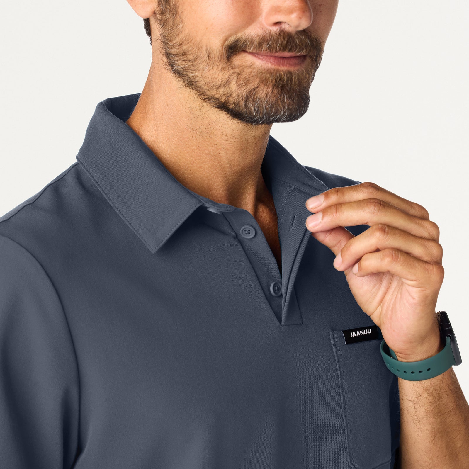 Calderon Polo Scrub Top - Carbon Gray on-body detail