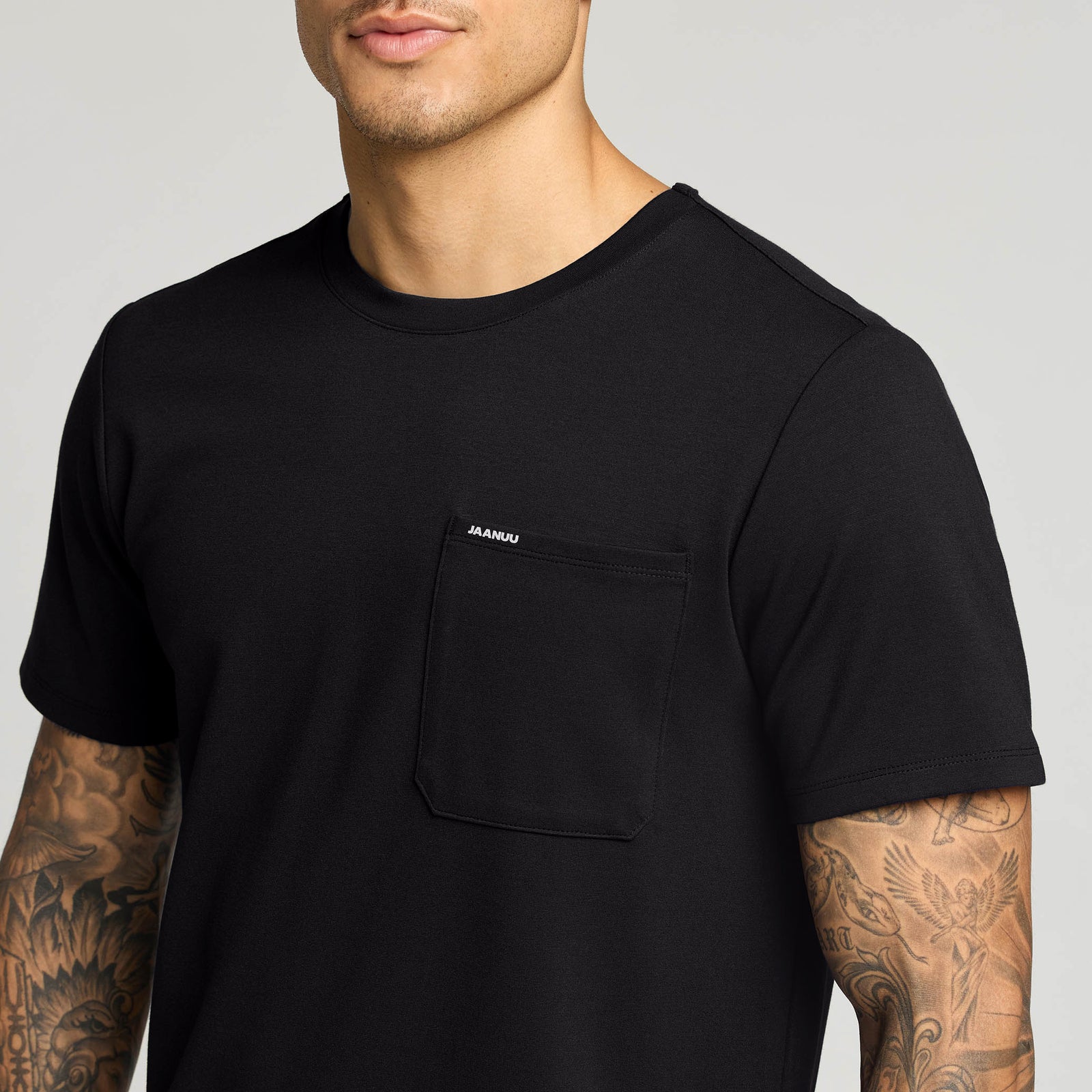 Finn Crewneck UltraSOFT Scrub Top - Black on-body detail