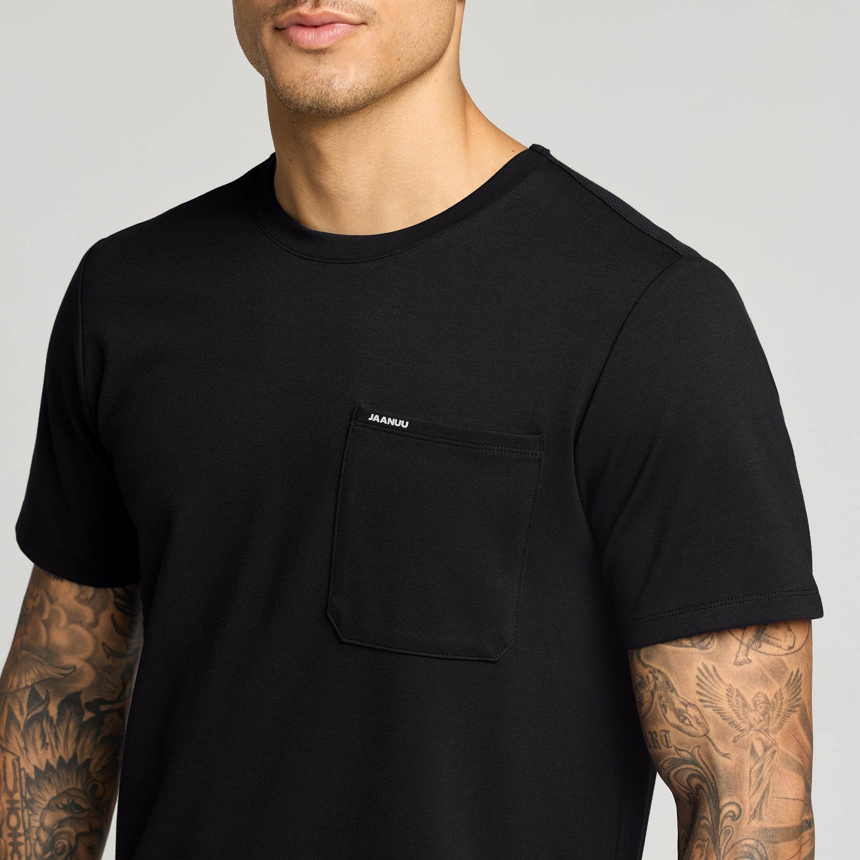 Finn Crewneck UltraSOFT Scrub Top - Black on-body detail