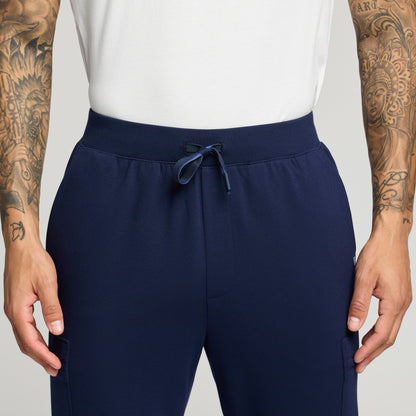 Ollie Slim UltraSOFT™ Cargo Scrub Jogger - Midnight Navy on-body detail