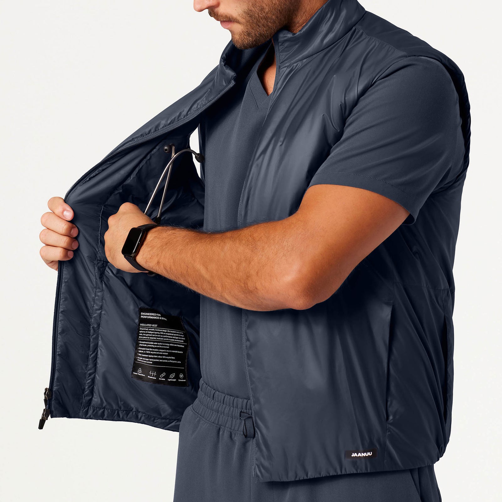 Phantom Insulated Vest - Carbon Gray on-body detail