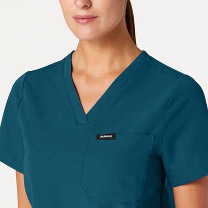 Rhena Essential 1-Pocket Scrub Top - Caribbean Blue