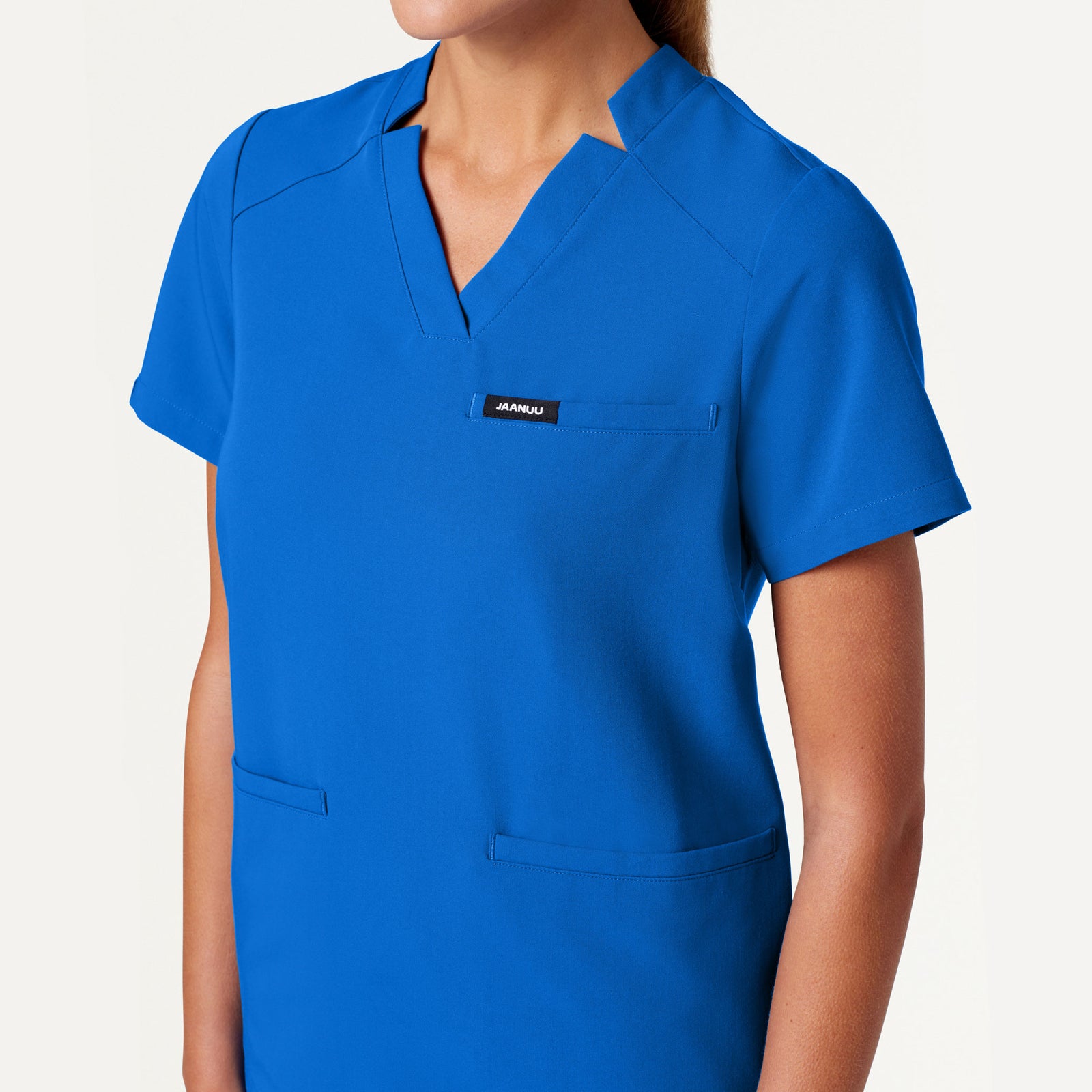 Helia Notched V-Neck Scrub Top - Royal Blue on-body detail