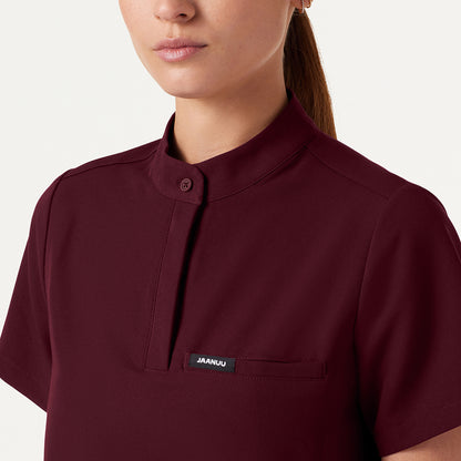 Savi Tuck-In Stand-Collar Scrub Top - Burgundy