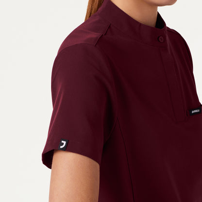 Savi Tuck-In Stand-Collar Scrub Top - Burgundy