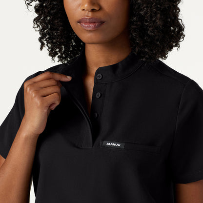 Savi Tuck-In Stand-Collar Scrub Top - Black