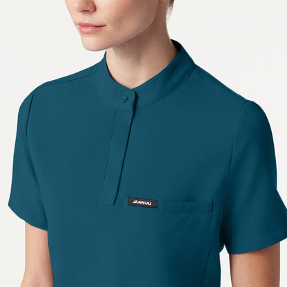 Savi Tuck-In Stand-Collar Scrub Top - Caribbean Blue