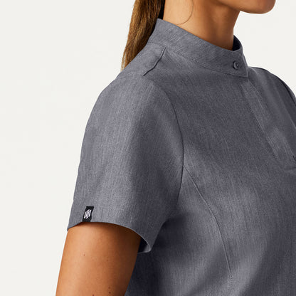 Savi Tuck-In Stand-Collar Scrub Top - Heather Gray