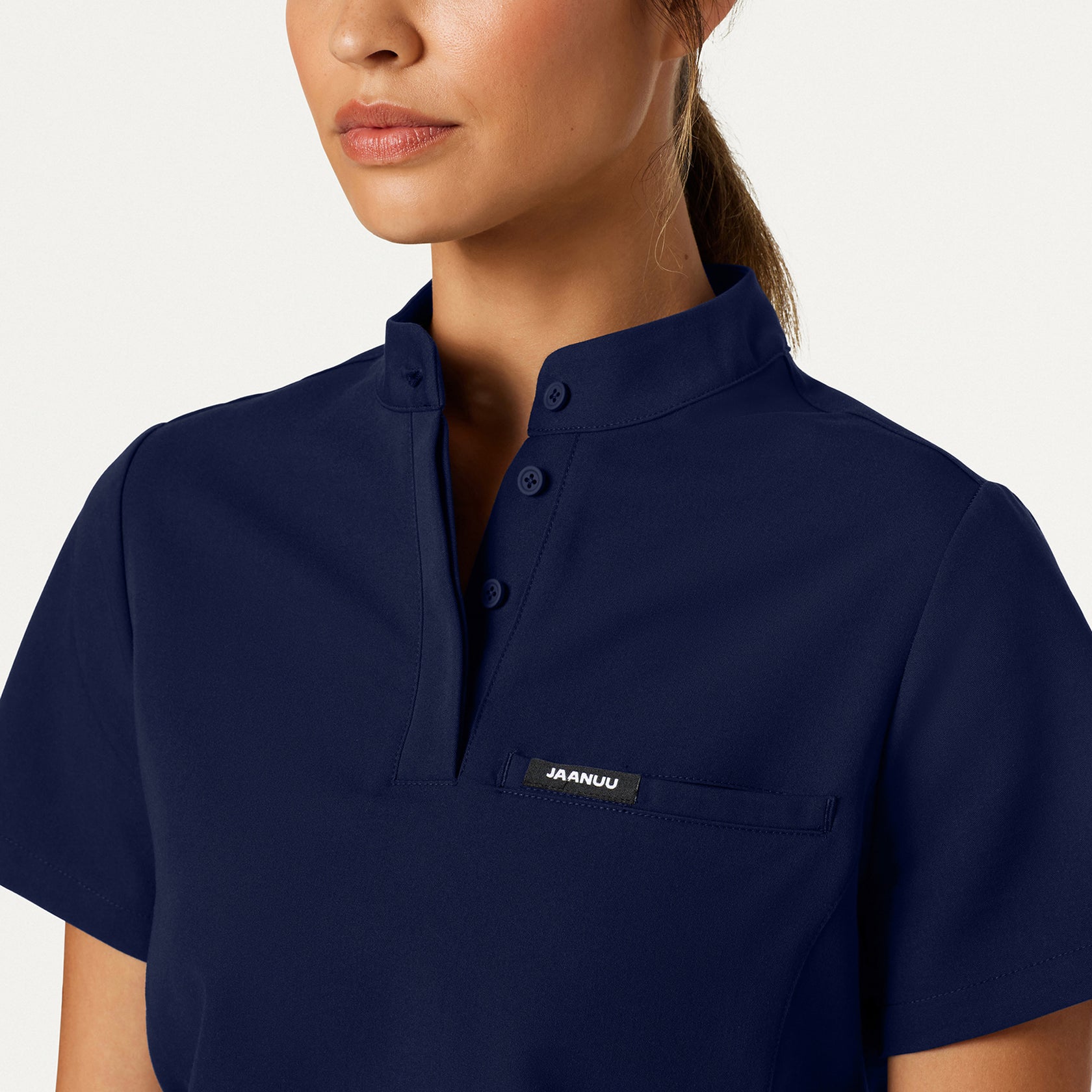 Savi Tuck-In Stand-Collar Scrub Top - Midnight Navy