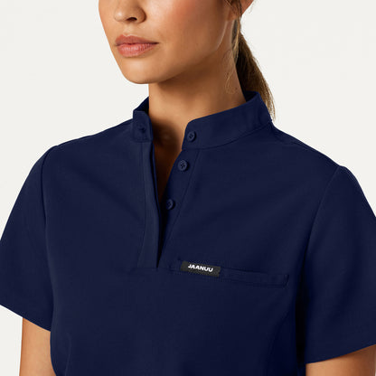 Savi Tuck-In Stand-Collar Scrub Top - Midnight Navy