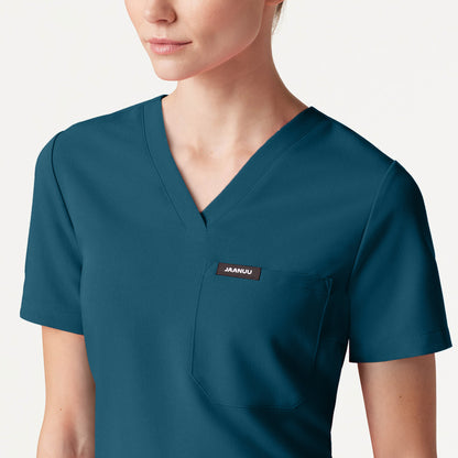 Rhena Slim Essential 1-Pocket Scrub Top - Caribbean Blue