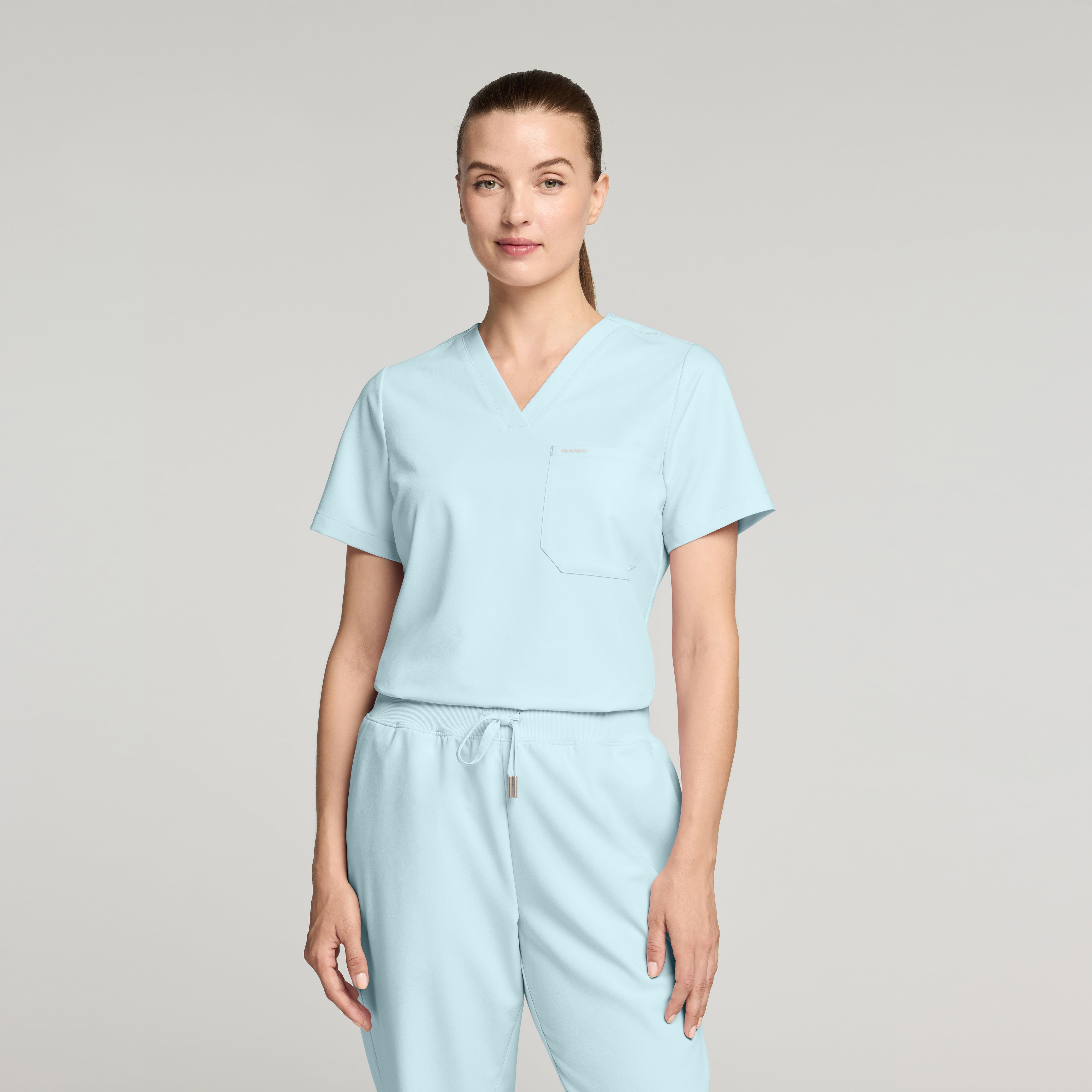 Rhena Slim Essential 1-Pocket Scrub Top - Sky Blue