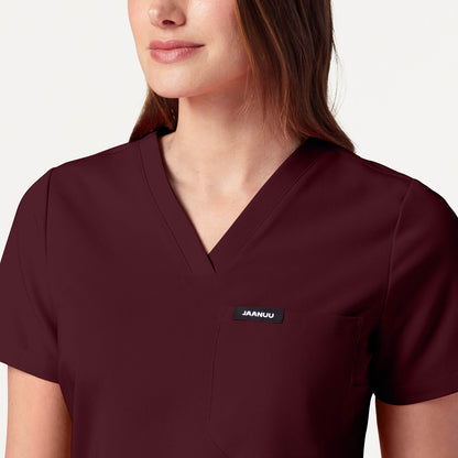 Rhena Slim Essential 1-Pocket Scrub Top - Burgundy