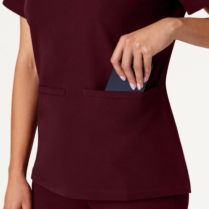 Helia Slim Notched V-Neck Scrub Top - Burgundy