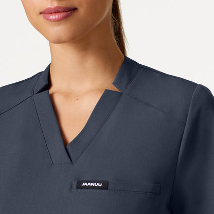 Helia Slim Notched V-Neck Scrub Top - Carbon Gray