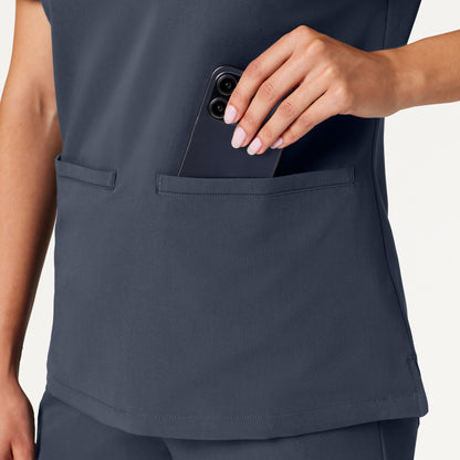 Helia Slim Notched V-Neck Scrub Top - Carbon Gray