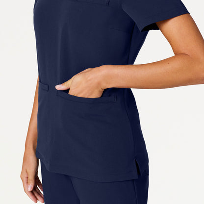 Helia Slim Notched V-Neck Scrub Top - Midnight Navy