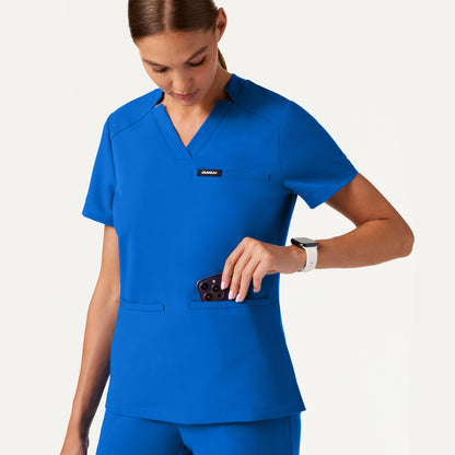 Helia Slim Notched V-Neck Scrub Top - Royal Blue