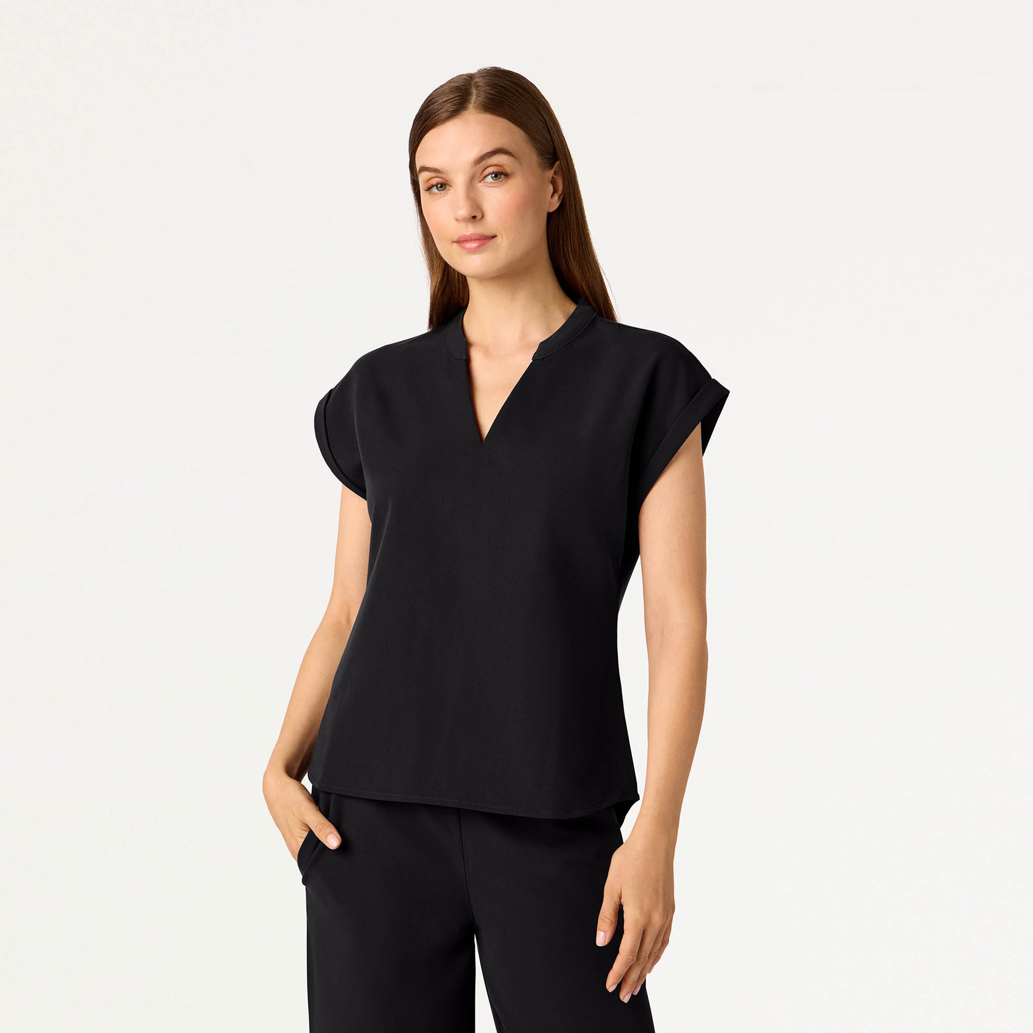 Shay Cap-Sleeve Scrub Top - Black