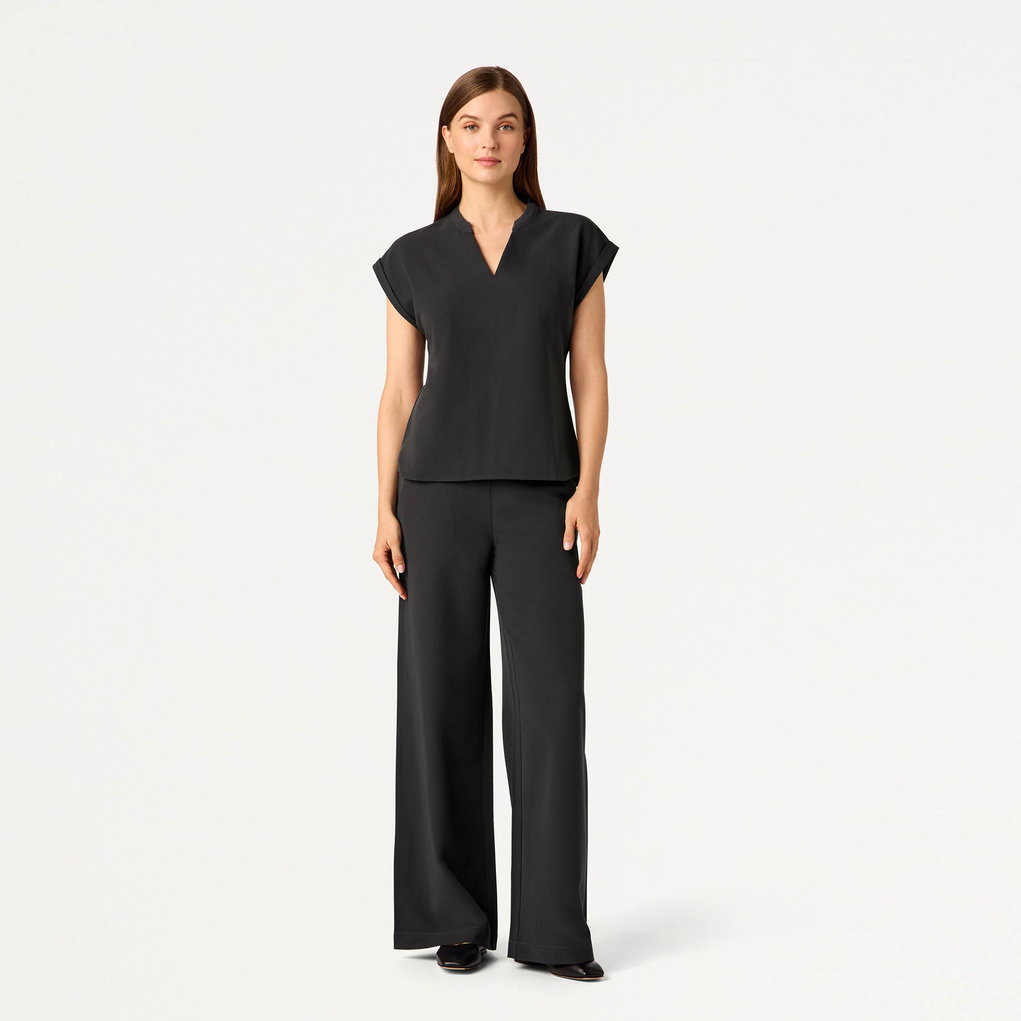 Shay Cap-Sleeve Scrub Top - Charcoal