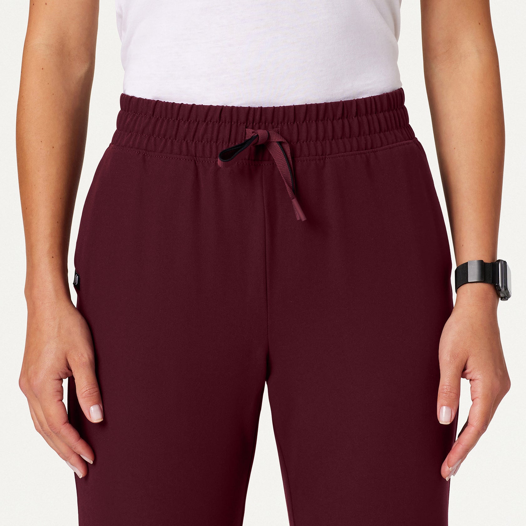 Kerr 365 High Waisted Scrub Pant - Burgundy on-body detail