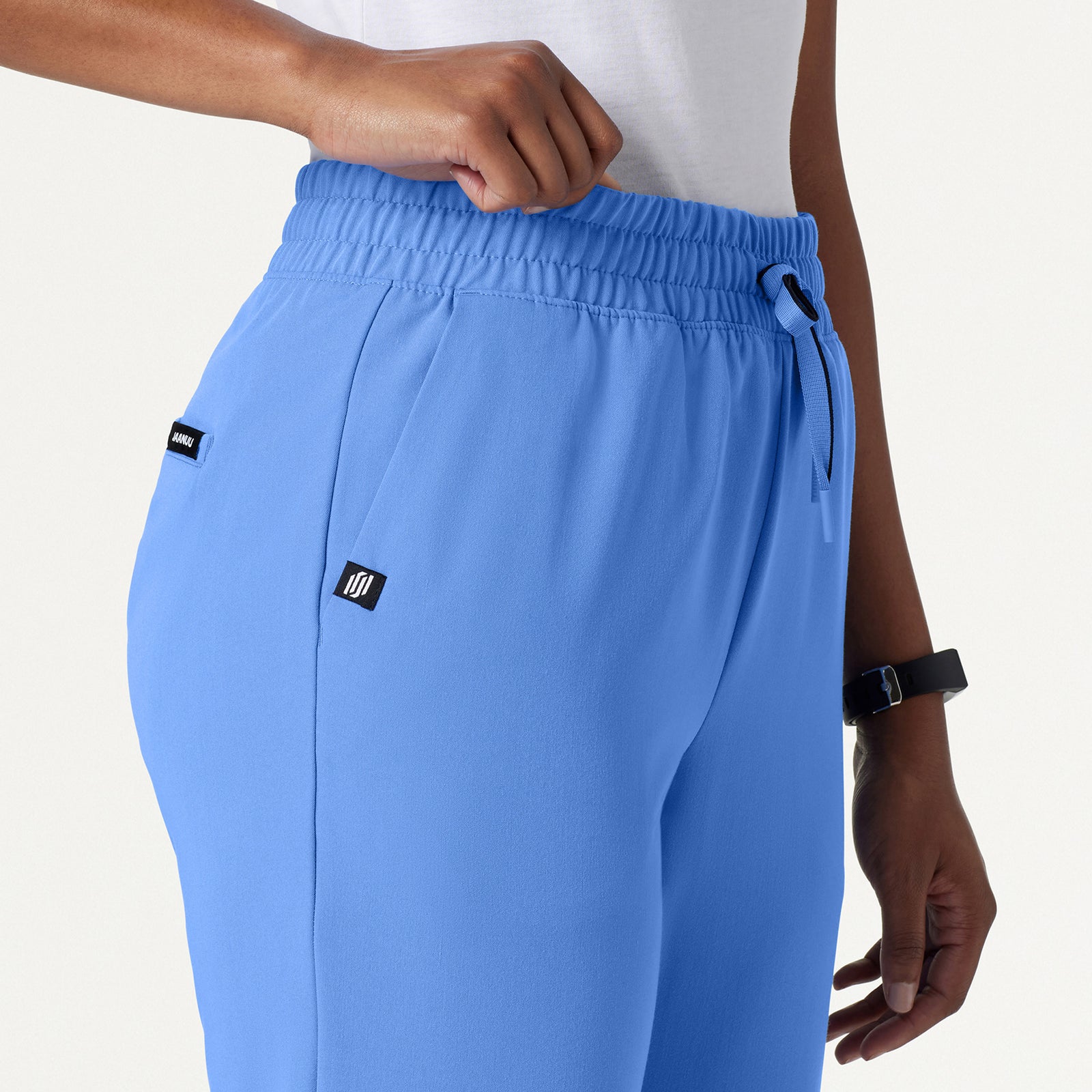 Kerr 365 High Waisted Scrub Pant - Ceil Blue on-body detail