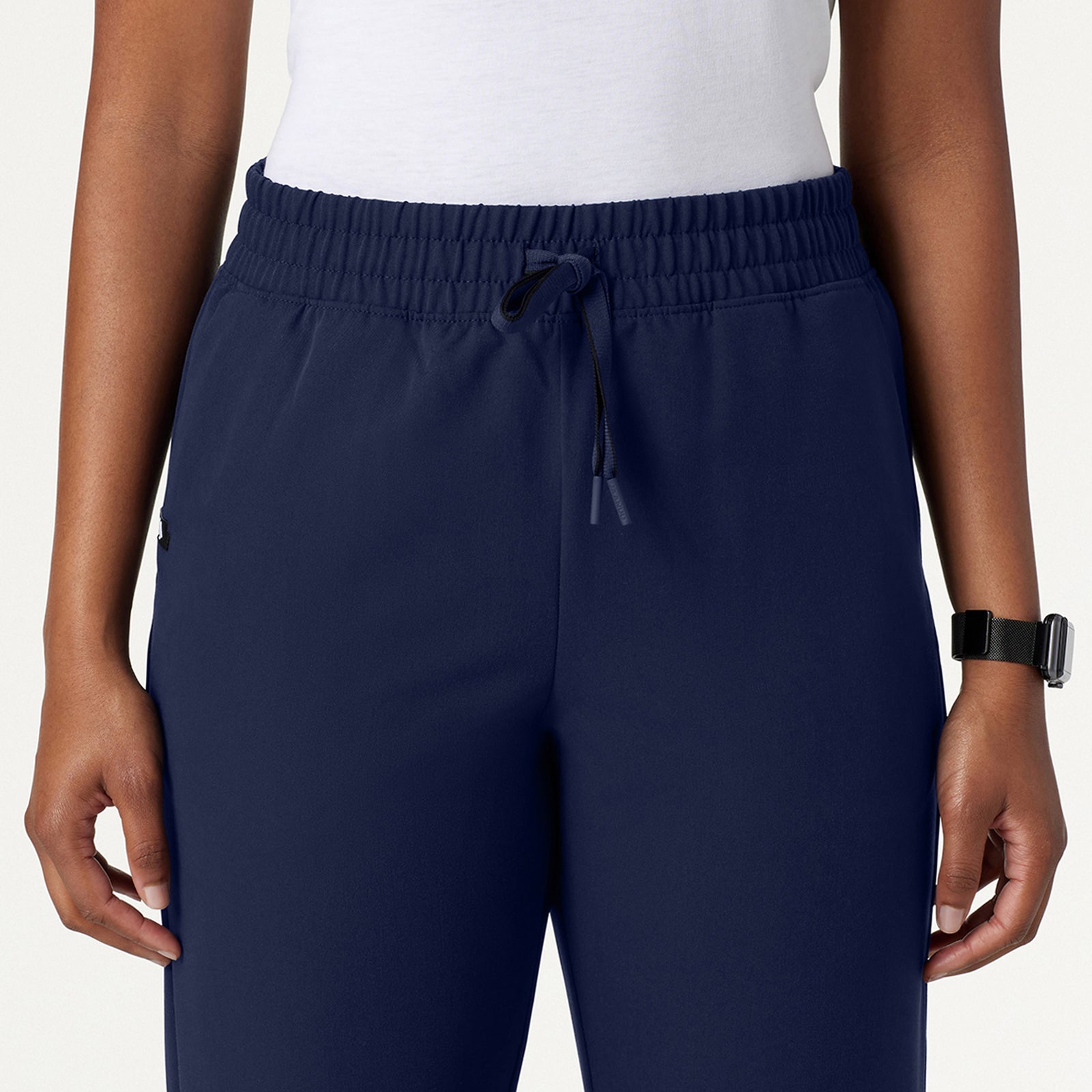 Kerr 365 High Waisted Scrub Pant - Midnight Navy on-body detail