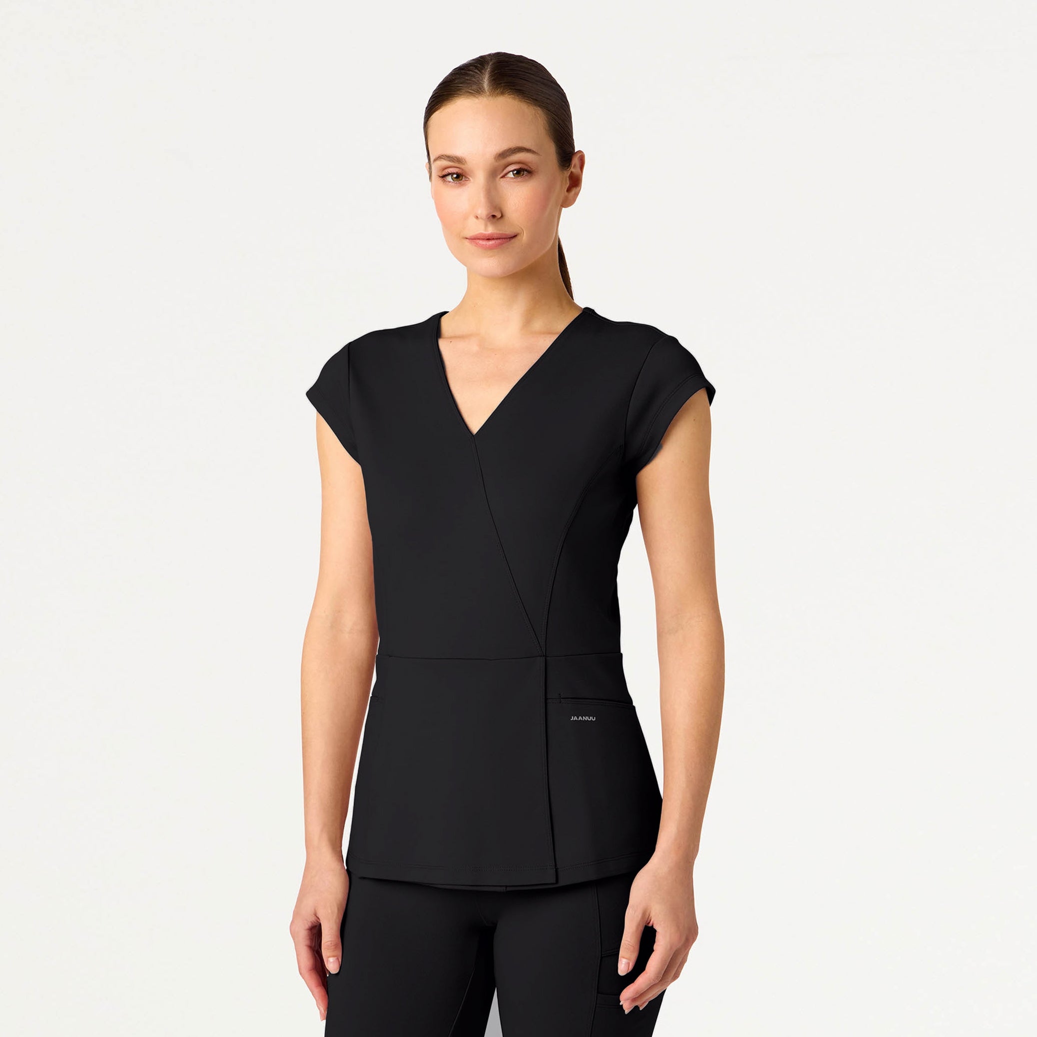 Isla Mock-Wrap Scrub Top - Black – JAANUU