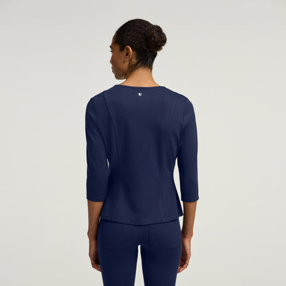 Kenz Buttoned 3/4-Sleeve Scrub Top - Midnight Navy