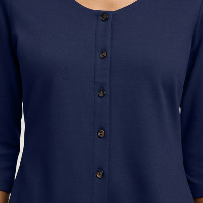 Kenz Buttoned 3/4-Sleeve Scrub Top - Midnight Navy