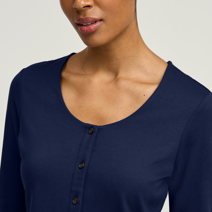Kenz Buttoned 3/4-Sleeve Scrub Top - Midnight Navy