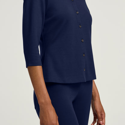 Kenz Buttoned 3/4-Sleeve Scrub Top - Midnight Navy