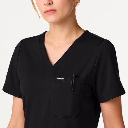 Rhena Slim UltraSOFT™ Scrub Top - Black on-body detail