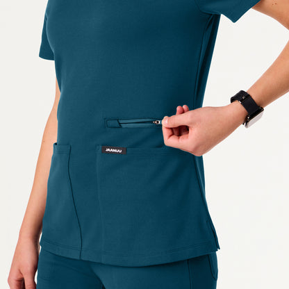 Kass Slim 4-Pocket UltraSOFT Scrub Top - Caribbean Blue