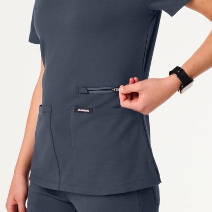 Kass Slim 4-Pocket UltraSOFT Scrub Top - Carbon Gray