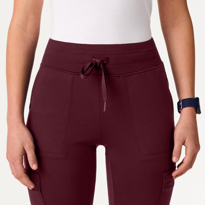 Kait 10-Pocket Skinny UltraSOFT™ Scrub Jogger - Burgundy on-body detail