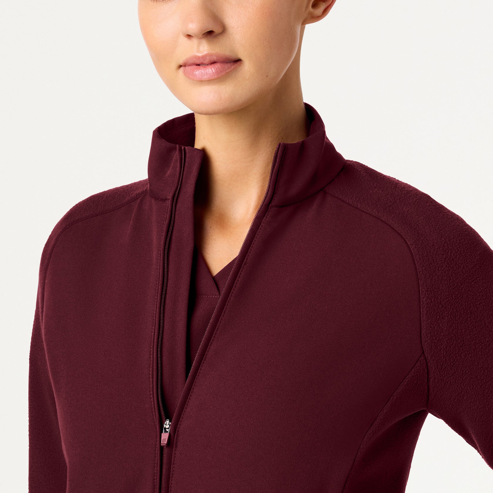 Cloud Hybrid Fleece Bomber Jacket - Burgundy on-body detail