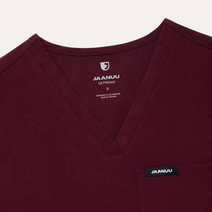Rhena Slim Essential 1-Pocket Scrub Top - Burgundy