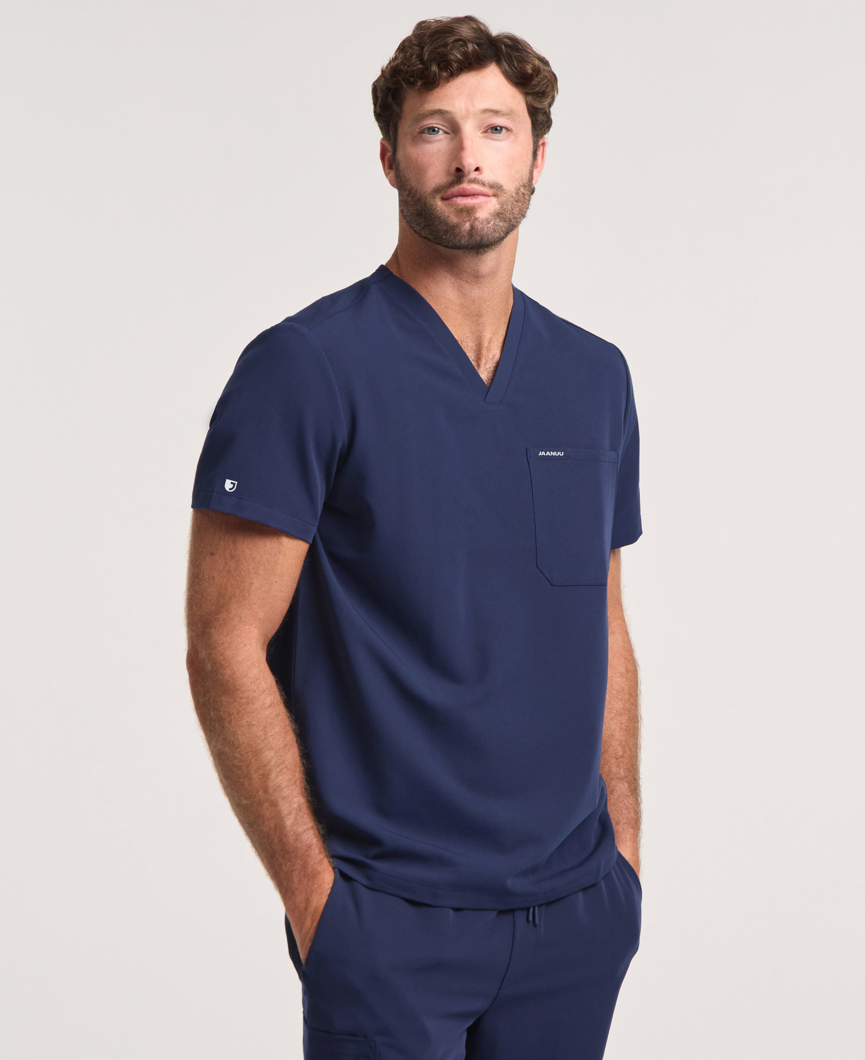 Jaanuu Holmes 1-Pocket Scrub Top in Midnight Navy, product photo 3 of 6