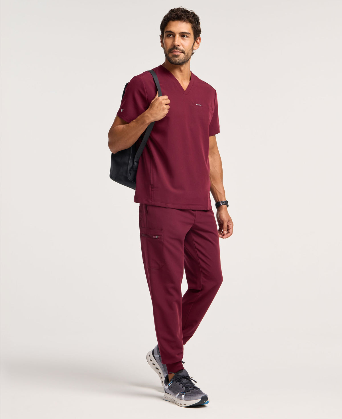 Jaanuu Platt 3-Pocket Scrub Top in Burgundy, product photo 4 of 6