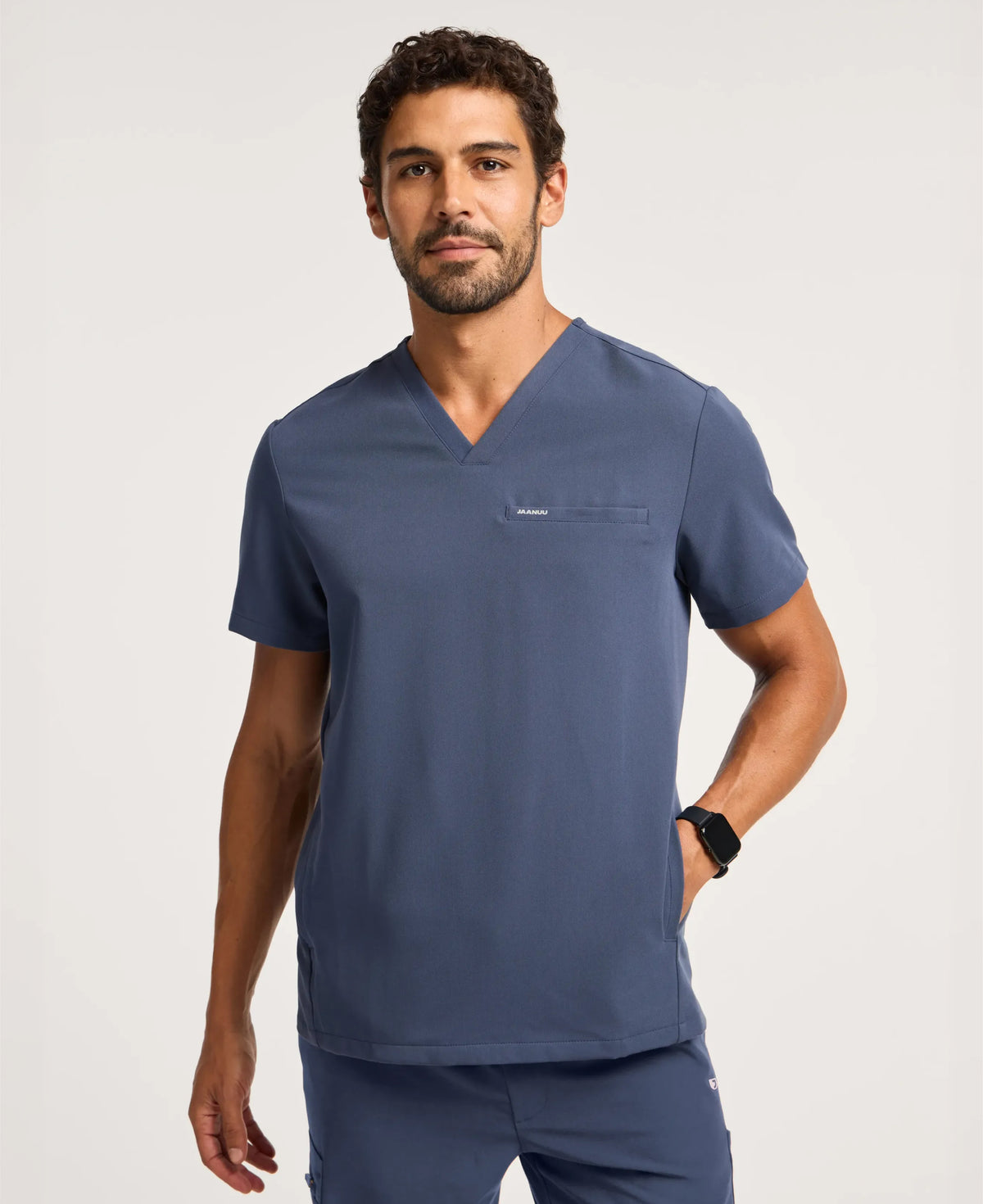Jaanuu Platt 3-Pocket Scrub Top in Carbon Gray, product photo 4 of 6