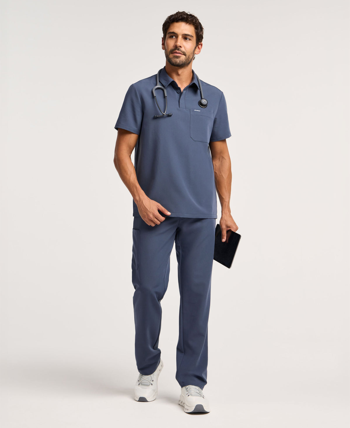 Jaanuu Calderon Polo Scrub Top in Carbon Gray, product photo 2 of 6