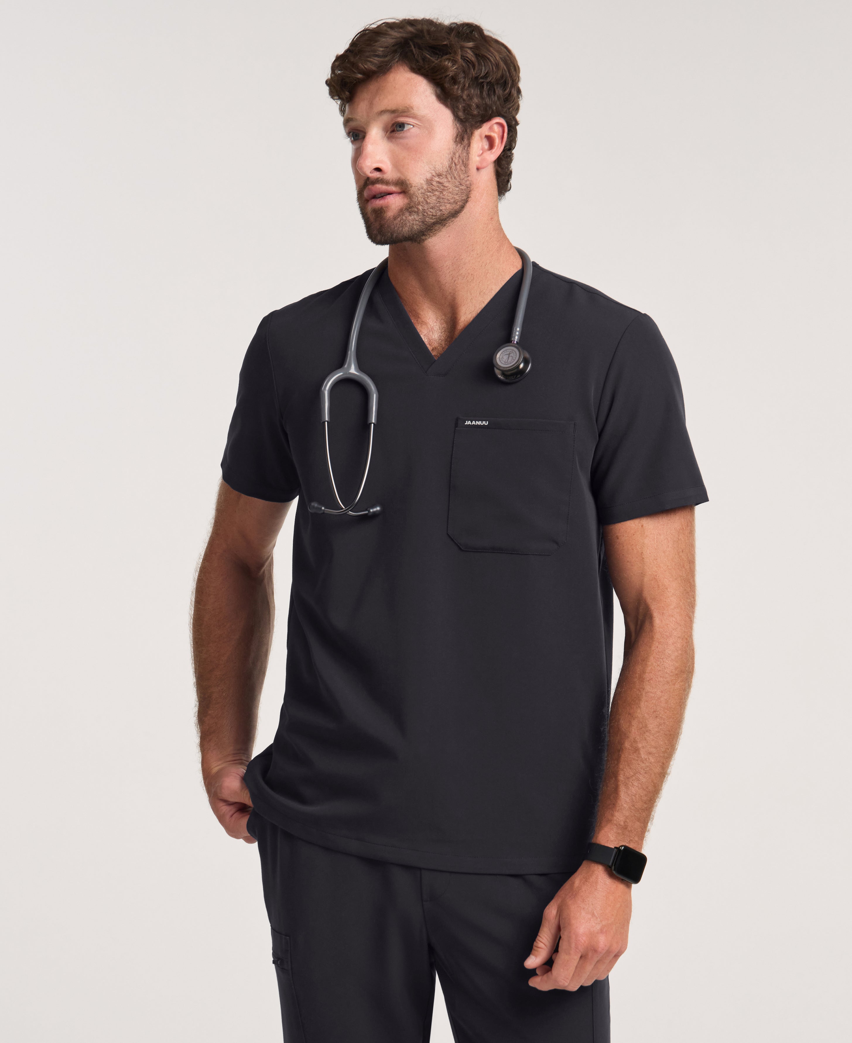 Jaanuu Holmes Slim 1-Pocket Scrub Top in Black, product photo 3 of 6
