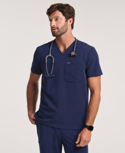 Jaanuu Holmes Slim 1-Pocket Scrub Top in Midnight Navy, product photo 1 of 6