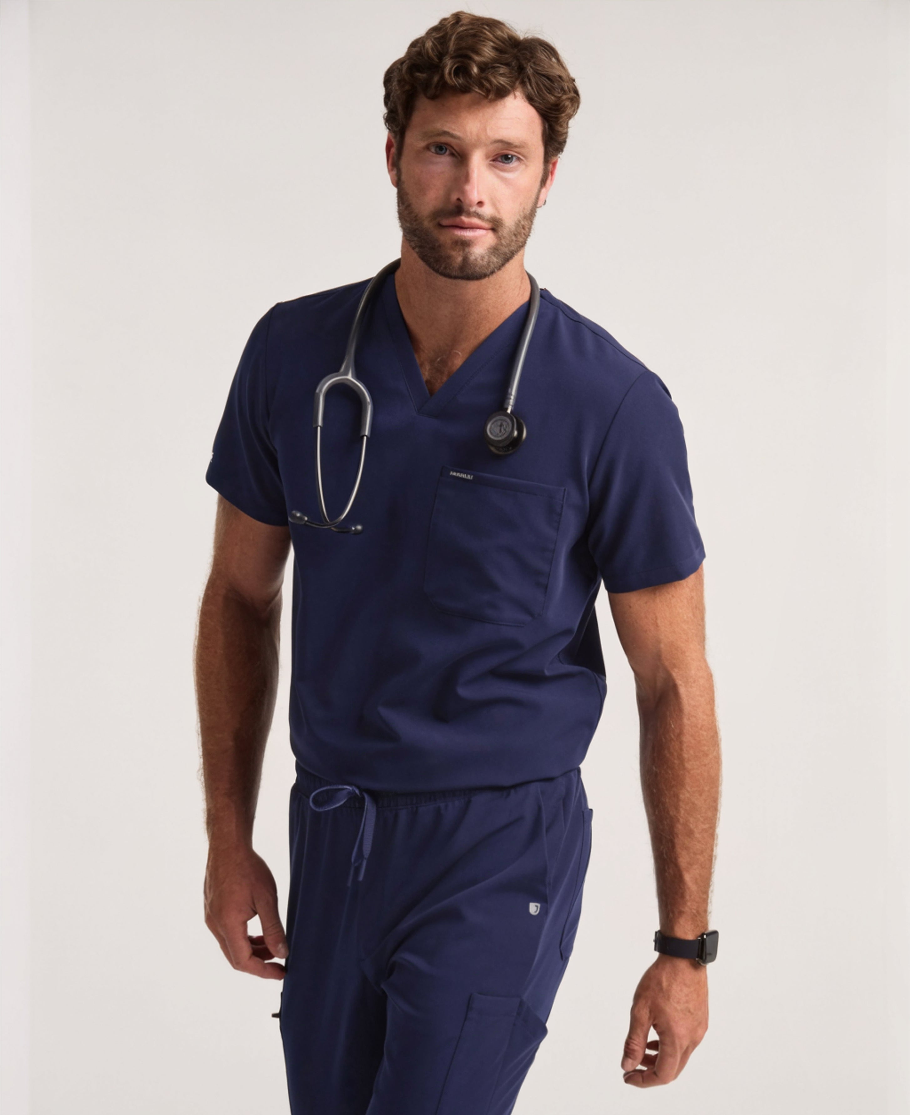 Jaanuu Holmes Slim 1-Pocket Scrub Top in Midnight Navy, product photo 3 of 6