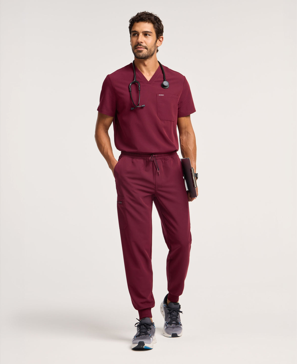 Jaanuu Osmo 8-Pocket Scrub Jogger in Burgundy, product photo 1 of 6