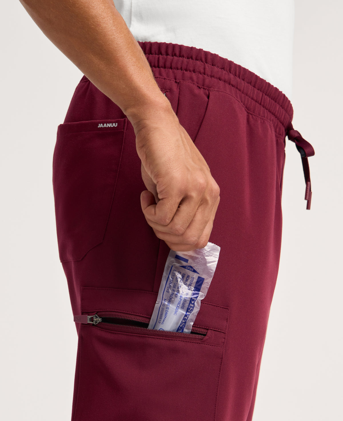 Jaanuu Osmo 8-Pocket Scrub Jogger in Burgundy, product photo 3 of 6